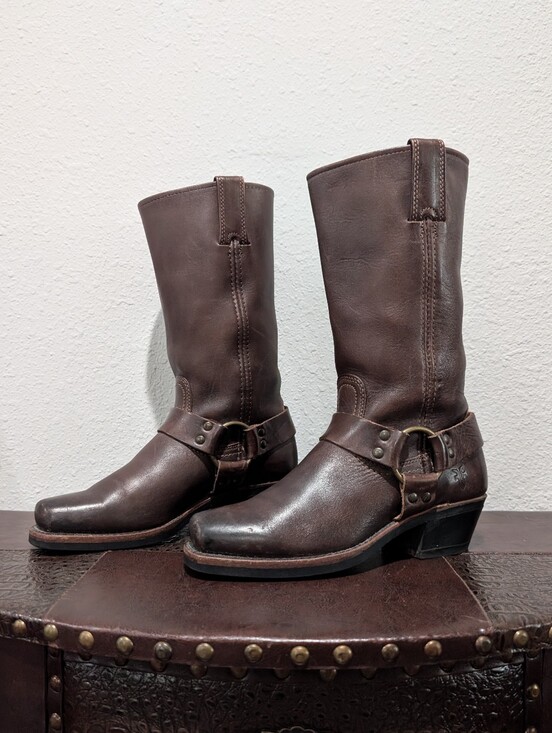 Frye Shoes - Frye Harness 12R Chocolate Brown Leather Boots Women's Size 6.5 M - Made in USA